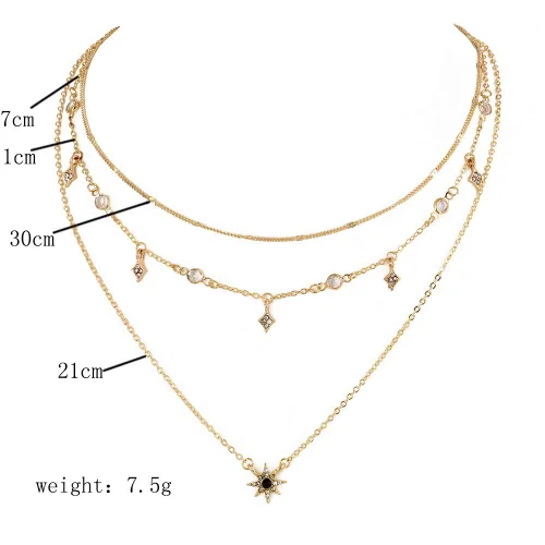 Vista 3 de DoubleNine - Gargantilla de oro con diseño de estrella de sol y estrellas