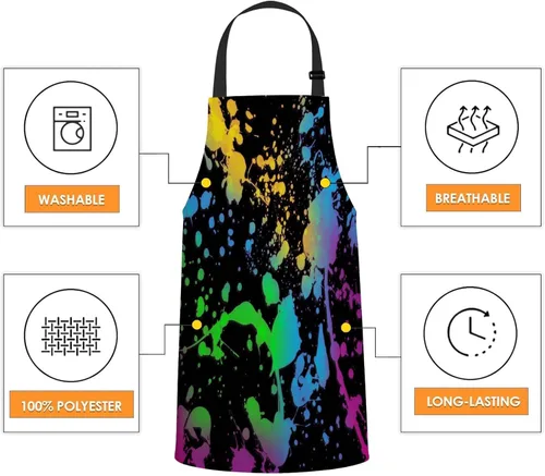 Vista 4 de Delantal de cocina abstracta con salpicaduras de acuarela para mujeres y hombres, delantal ajustable para chef, panaderos, delantal de cocina