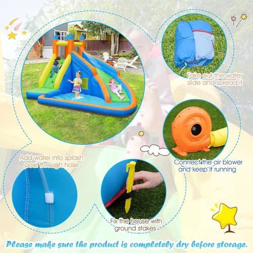Vista 7 de Costzon - Tobogán acuático inflable, parque de toboganes gigantes inflables para niños, diversión al aire libre en el patio trasero, con soplador