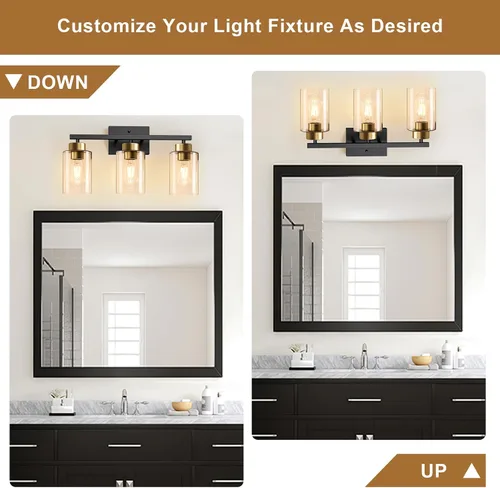 Vista 2 de IZORRO Lámparas de baño, modernas luces de tocador, accesorios de iluminación de baño sobre espejo con pantalla de vidrio transparente, aplique