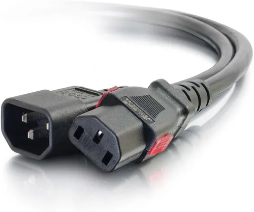Vista 61 de Cable de alimentación C2G, cable de extensión corto, cable de extensión de alimentación, cable de alimentación de bloqueo, 10A, 250V, negro, 1 pie
