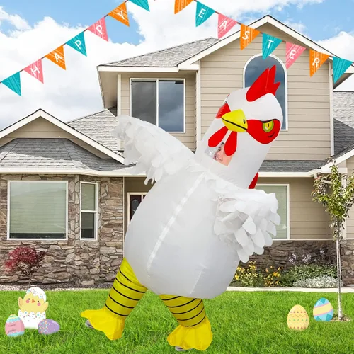 Vista 3 de ZIZWO Disfraz inflable de pollo para adultos, divertidos disfraces de Halloween de pollo inflable para hombres y mujeres, fiesta de cosplay