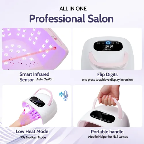 Vista 4 de Lámpara de uñas LED UV, lámpara profesional de uñas de gel de alto vatio con sensor inteligente, secado rápido, 4 temporizadores, secadora