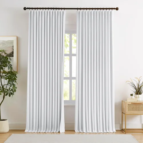 Vista 22 de Blue Pinch Pleated Linen Blend Full Blackout Curtains 84" Living Room 2pcs Azul