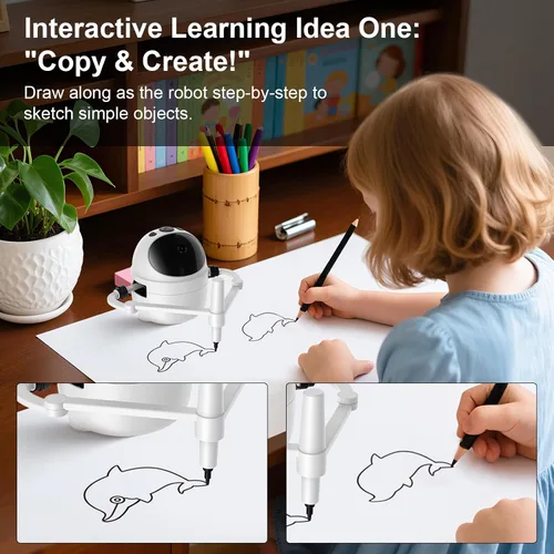 Vista 2 de Robot de dibujo para niños, juguetes educativos, kit de aprendizaje de dibujo creativo con 150 tarjetas de palabras, regalo para niñas y niños de 4