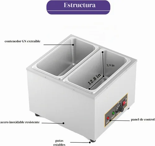 Vista 4 de Olla para derretir chocolate con capacidad de 12 litros de capacidad, máquina calentadora de chocolate eléctrica con tanque Bain Marie (plata
