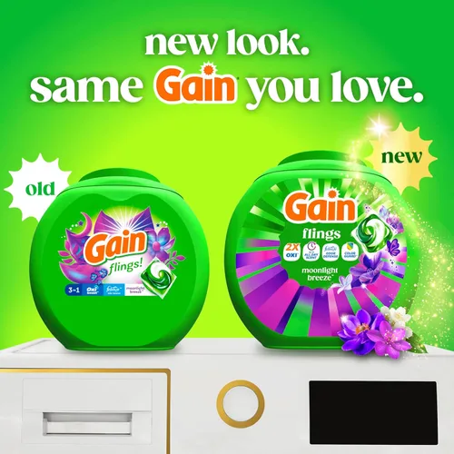 Vista 2 de Gain Flings - Paquete de detergente para ropa, 42 unidades, aroma Moonlight Breeze, paquetes de detergente HE 3 en 1 con Oxi Boost y Febreeze