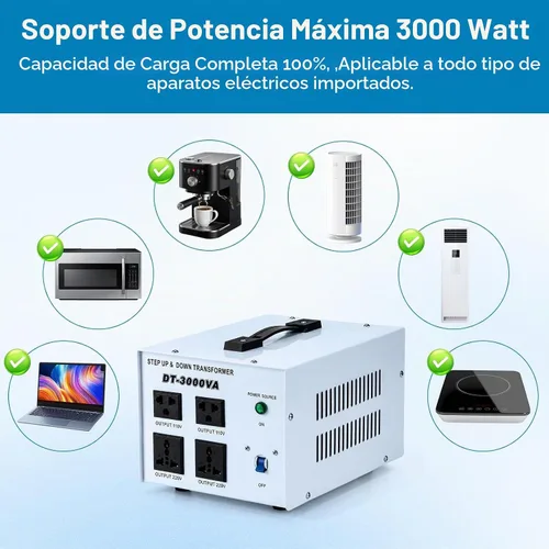 Vista 7 de Transformador de voltaje de 3000 W, convertidor de potencia de 110 V/120 V y 220 V/240 V, regulador toroidal de 4 salidas, protección contra