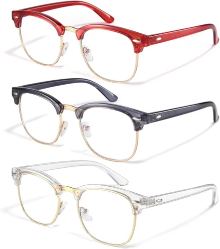 Vista 9 de racico Blue Light Glasses for Men Computer - Gaming Blocking Anti Eyestrain UV Clear Lens Vintage Half Frame Fake Eyeglasses