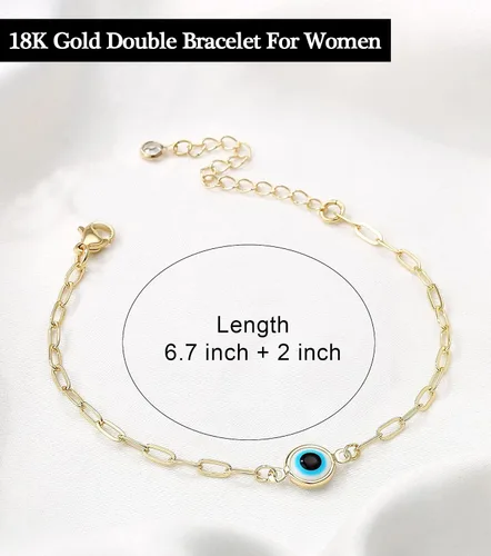 Vista 3 de Evil Eye Bracelets for Women,18k Gold Plated Dainty Layered Paperclip Bracelet Gold Cute Adjustable Stackable Bead Bracelets Set for Protection