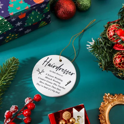 Vista 4 de Patelai Adorno de Peluquero de Navidad de Cerámica Colgante Regalo para Estilista de Cabello Adorno de Placa de Peluquero Recuerdo Navideño