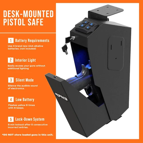 Vista 3 de RPNB - Caja fuerte montada para armas, con certificación California DOJ, tapa de apertura automática, caja fuerte inteligente para pistola