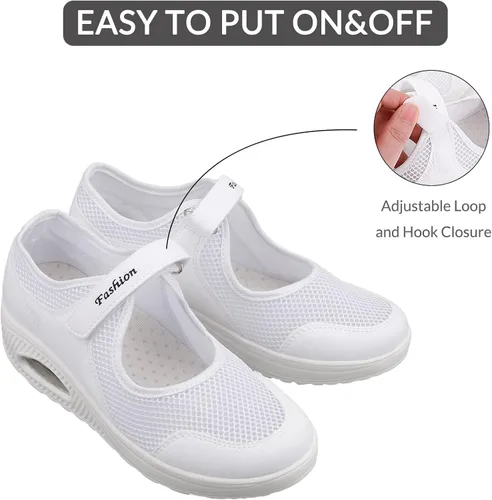 Vista 3 de MEJORMEN Zapatos de enfermería cómodos para mujer, zapatos de trabajo con amortiguación de aire, zapatos de enfermería con plataforma ligera