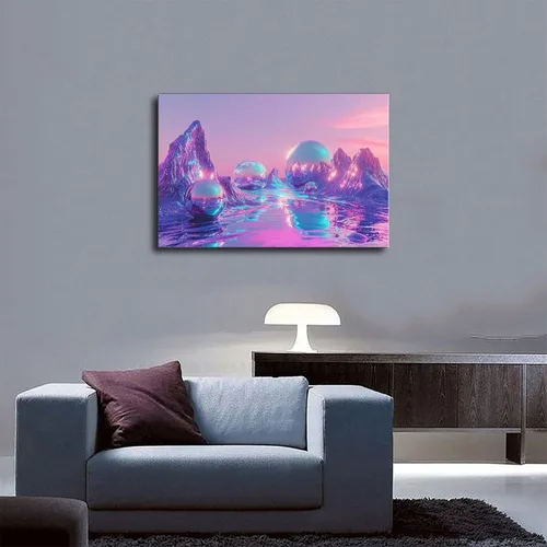 Vista 5 de ZMLIS Cyber Y2K Vaporwave Wall Art – Retro Futuristic Dreamcore Print – Aesthetic Neon Digital Decor for Bedroom Or Studio Canvas Wall Art Print