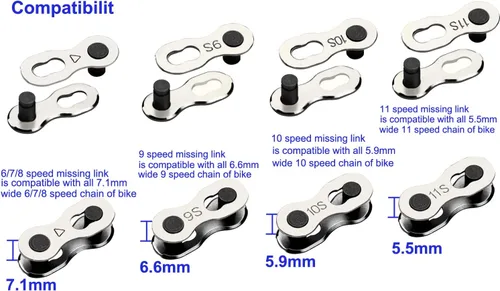 Vista 4 de 8 pares reutilizables de eslabones perdidos para bicicleta + alicates de cadena de bicicleta para 6/7/8/9/10/11 velocidades