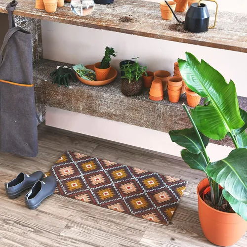 Vista 2 de Main + Mesa Felpudo de fibra de coco natural con estampado geométrico de nómadas, multicolor
