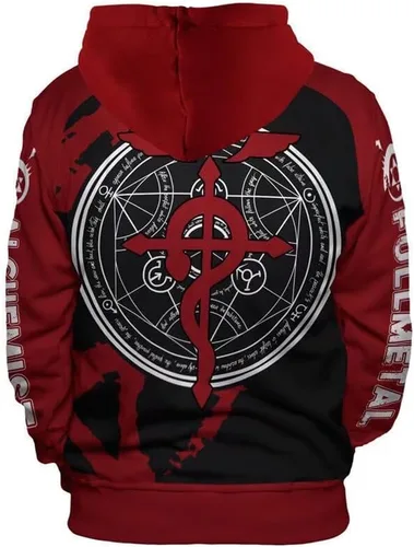 Vista 2 de CHLOBLOM Edward Elric - Disfraz de cosplay 3D con capucha y cremallera