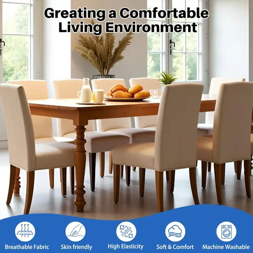 Vista 2 de Dioxide Fundas de Silla de Alto Estirar para Sillas de Comedor, Juego de Fundas de Silla de Comedor Lavables de 4, Fundas de Asiento de Silla