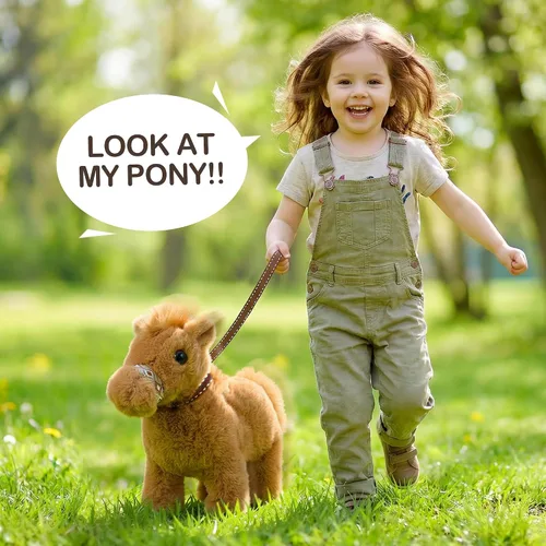 Vista 2 de Toylink Caballo de peluche para niños, juguete electrónico interactivo de peluche con hacer sonido/caminar/mover la cola, regalos de cumpleaños