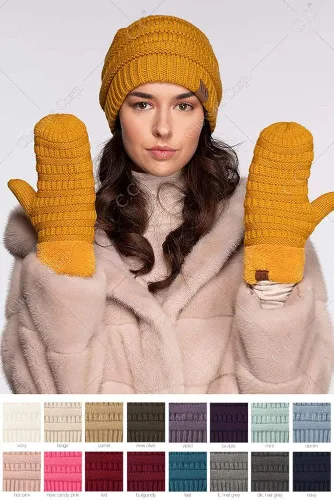 Vista 7 de ScarvesMe Conjunto de guantes de punto con forro polar sherpa cálido de invierno para mujer