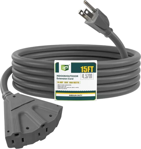 Vista 24 de EP Cable de extensión para exteriores de 6 pies, 16/3 SJTW, 3 tomas de corriente eléctrica, negro Enchufe a tierra de 3 puntas, para luces