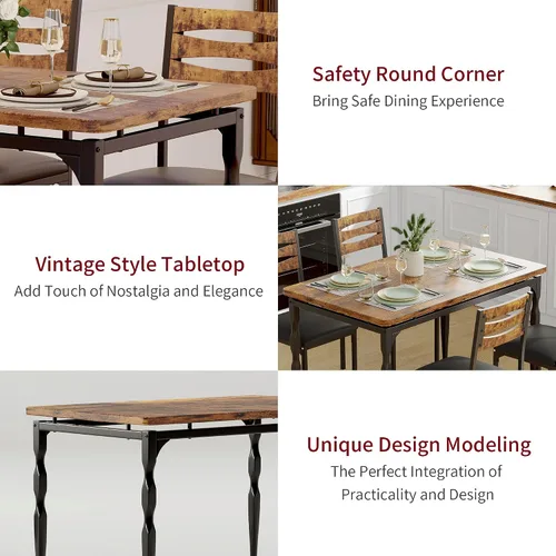 Vista 4 de IDEALHOUSE Juego de mesa de comedor de 5 piezas, juego de mesa de comedor y sillas de estilo industrial para 4, juego de mesa de cocina para Marrón