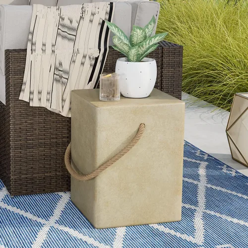 Vista 2 de COSIEST Mesa auxiliar rectangular de hormigón, mesa lateral de 15'' para exteriores con asas de cuerda de cáñamo, mesas auxiliares de patio, mesa