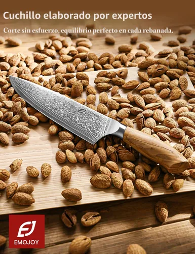 Vista 7 de Juego de cuchillos de cocina de Damasco Emojoy, 3 piezas de cuchillos de chef japoneses, cuchillo de 67 capas de Damasco con mango de madera