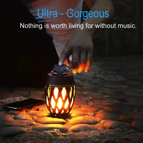 Vista 3 de DiKaou Lámpara de Mesa LED con Llama para Exteriores Lámpara de Mesa Antorcha con Altavoz Bluetooth, Linterna de Ambiente Recargable con Luz Cálida