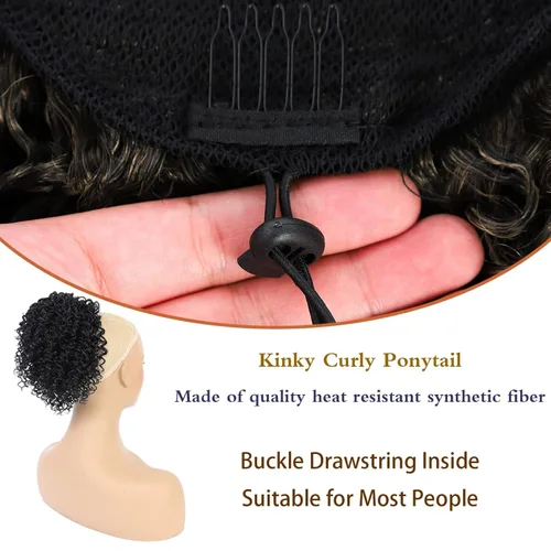 Vista 2 de Cola de caballo con cordón para mujeres negras, extensión de cola de caballo negra rizada para mujeres negras, extensiones de cabello sintético