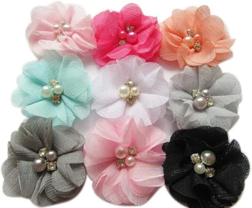Vista 55 de YYCRAFT Paquete de 30 diademas de flores de gasa de 2 pulgadas, color rosa bebé