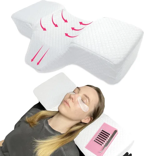 Vista 9 de Almohada de pestañas para extensiones de pestañas - Almohada de cama de espuma viscoelástica curvada, reposacabezas ergonómico con soporte