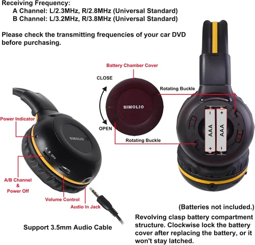 Vista 3 de SIMOLIO Auriculares IR para coche DVD compatibles con uConnect VES Dodge Grand Caravan y Chrysler Town & Country y Honda Odyssey & Jeep, auriculares