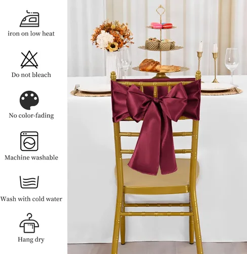 Vista 4 de Showgeous 60 cintas de satén color burdeos para decoración de sillas de recepción de boda, lazos para sillas de 7 x 78 pulgadas para banquetes