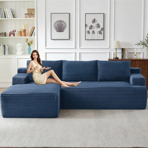 Vista 13 de Sofá modular de 96 pulgadas en forma de L, sofá modular de 3 asientos, sofá modular de pana de espuma viscoelástica sin hueso para sala de estar