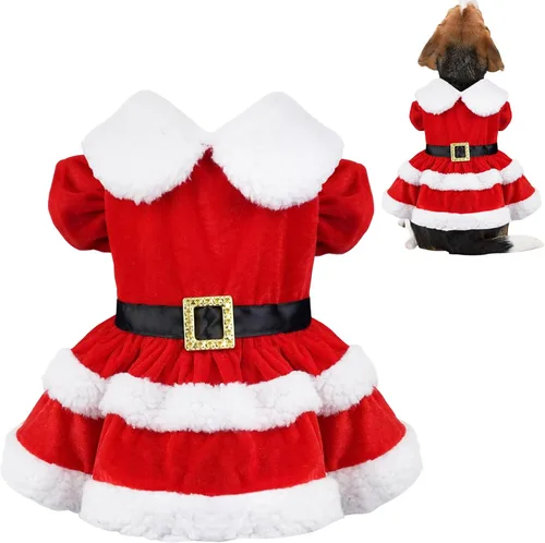 Vista 6 de GOYOSWA Vestido de Navidad para Gatos y Gatitas, Disfraz de Santa para Mascotas, Ropa Festiva de Navidad, Vestidos de Navidad para Gatitas y Gatos