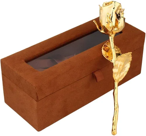 Vista 10 de Rosa natural bañada en oro de 24 quilates con caja de regalo roja para hombres y mujeres, 6 pulgadas de largo, la mejor opción de regalo en el día