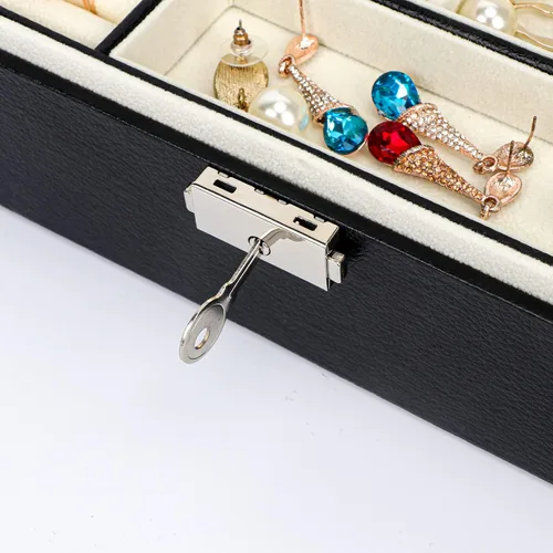 Vista 5 de Songaa Organizador de joyas de piel sintética, estuche para joyería para aretes, pulsera, collar y anillos de almacenamiento, caja de almacenamiento