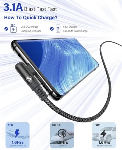 Vista 5 de sweguard Cargador USB a tipo C para iPhone 17 de 90 grados [2 unidades, 3.3 pies] Cable de carga rápida para iPhone 17 16 15 Pro Max Plus Galaxy S25