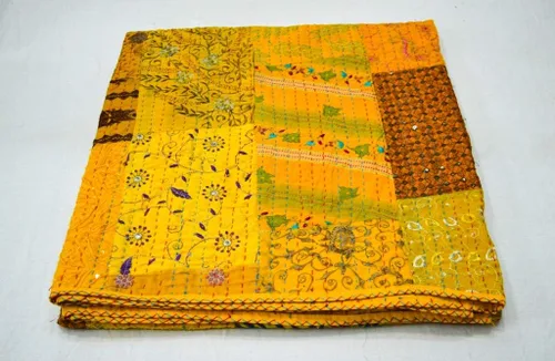 Vista 5 de Colcha Kantha de algodón Queen Khambadiya hecha a mano Kantha, colcha para cama, color negro, 90 x 108 pulgadas