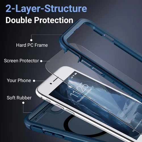 Vista 5 de Funda magnética para iPhone SE 3ª y 2ª [protector de pantalla] [compatible con MagSafe] [protección contra caídas de grado militar]