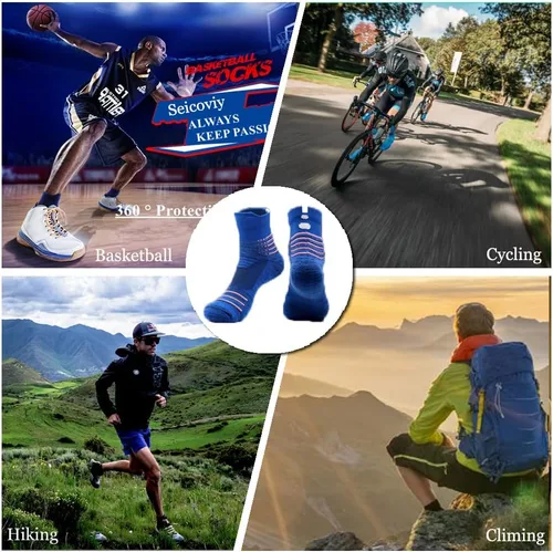 Vista 6 de Seiciviy Calcetines deportivos para hombre, calcetines de compresión al tobillo, para correr, entrenamiento, talla 6-14, ciclismo, deportes al aire