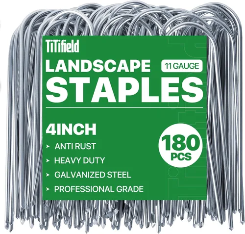 Vista 8 de Estacas de jardín en forma de U, 50 paquetes de estacas de riego de calibre 11 de 4 pulgadas, grapas galvanizadas resistentes para tubos, césped