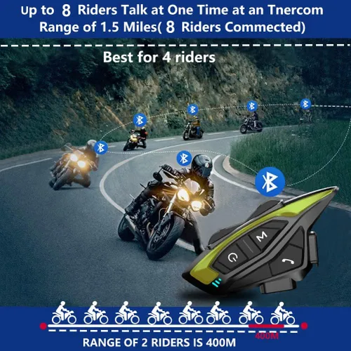 Vista 3 de Kit de intercomunicador Bluetooth para casco de motocicleta, casco de motocicleta con cancelación de ruido DSP/CVC, intercomunicador de casco de 8