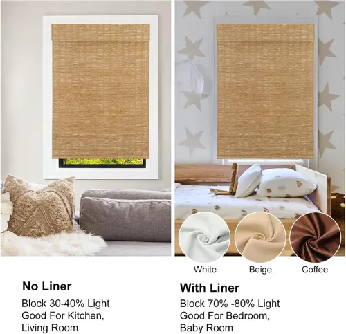 Vista 5 de Persianas romanas de bambú, persianas de madera tejida a medida, sin cables, con filtro de luz, cortinas de bambú natural para puertas, ventanas