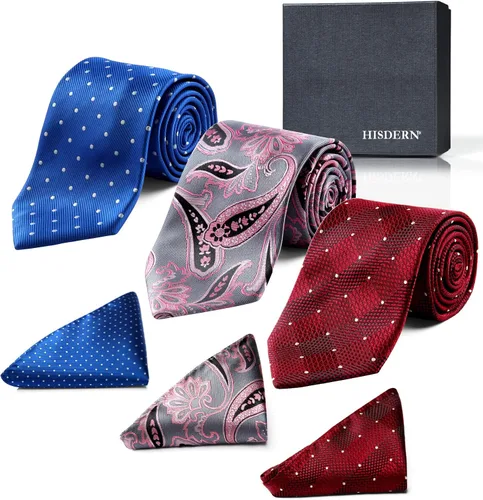 Vista 48 de HISDERN Juego de corbatas extralargas para hombre y pañuelo de bolsillo de 63 pulgadas, colección XL, caja de regalo, corbata, lote de 3