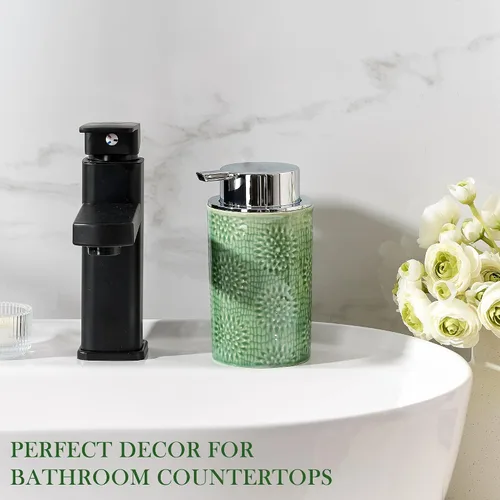 Vista 7 de Dispensador de Jabón de Espuma Verde, Dispensador de Espuma para Cocina y Baño, Dispensador de Jabón Cerámico con Bomba de Espuma para Jabón