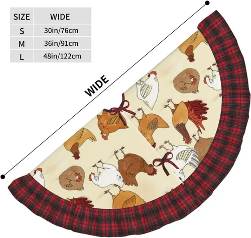 Vista 4 de A Brood of Chickens - Falda de árbol de Navidad de 30 pulgadas con borde de cuadros búfalo rojos y negros, decoración para Feliz Navidad, casa