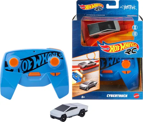 Vista 2 de Coche de juguete Hot Wheels RC, Tesla Cybertruck controlado por radio en escala 1:64, para jugar en pista o fuera de ella, incluye controlador