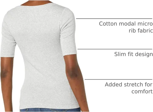 Vista 113 de Amazon Essentials - Camiseta de manga corta y cuello cuadrado para mujer